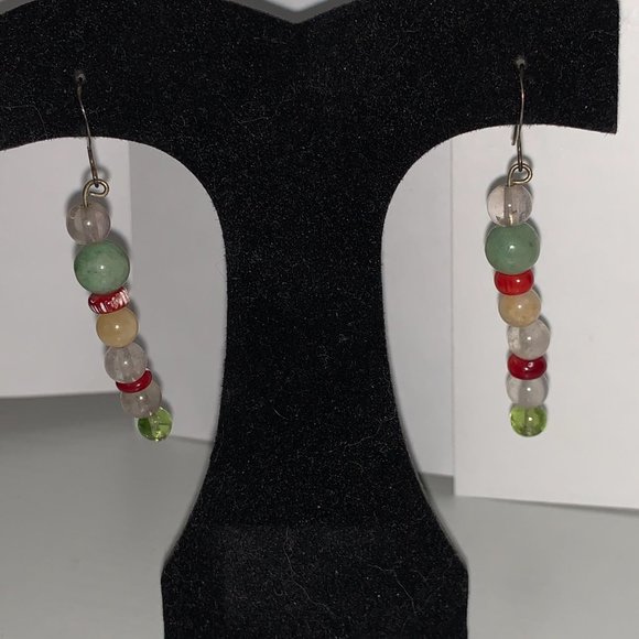 Coral, Jade, and Quartz Dangle Earrings - Picture 5 of 6